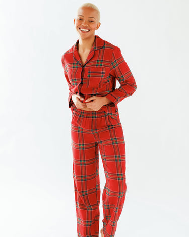 Red Check Organic Cotton Button Up Long Pyjama Set